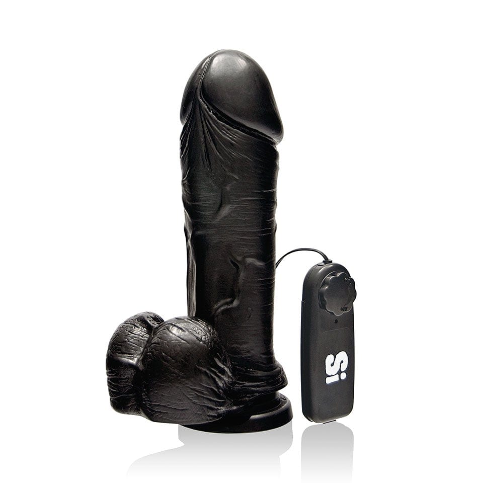 Ignite Adult Toys Black Thick Vibrating Cock w/ Balls and Suction 8in 752875301316