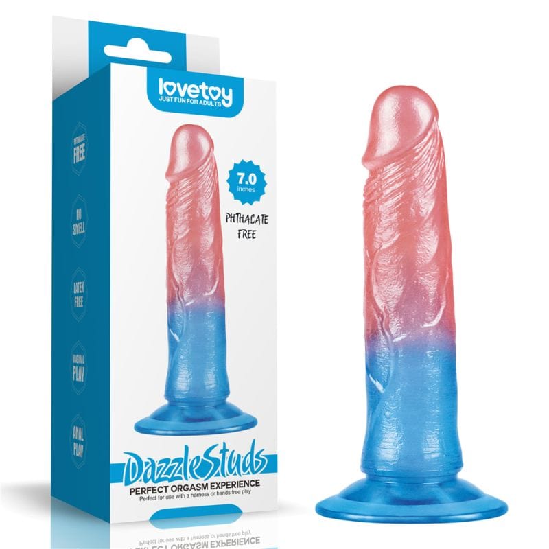 Lovetoy Adult Toys Pink Dazzle Studs Dildo 7in Pink/Blue 6970260906319