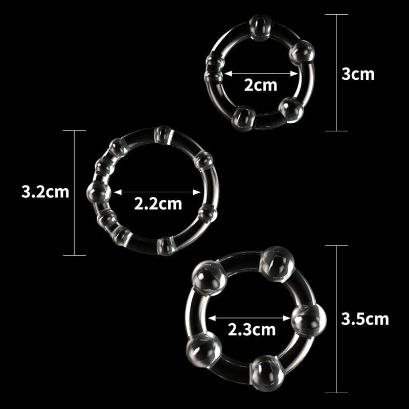 Lovetoy COCK RINGS Clear Power Plus Triple Beaded Ring Set -  Cock Rings - Set of 3 6970260908009