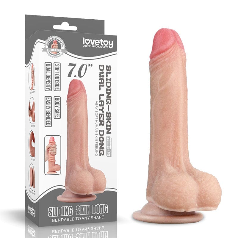 Lovetoy DONGS Flesh Sliding Skin Dual Layer Dong -  17.8 cm (7'') Dong with Flexible Skin 6970260906333