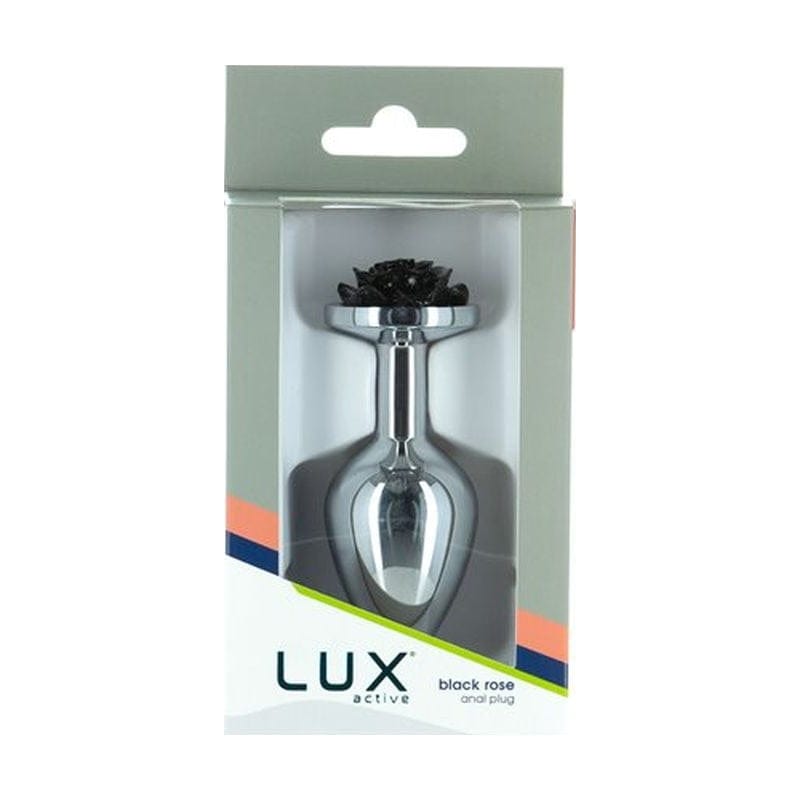 LUX Active Adult Toys Silver Black Rose 3in Metal Butt Plug 677613382115