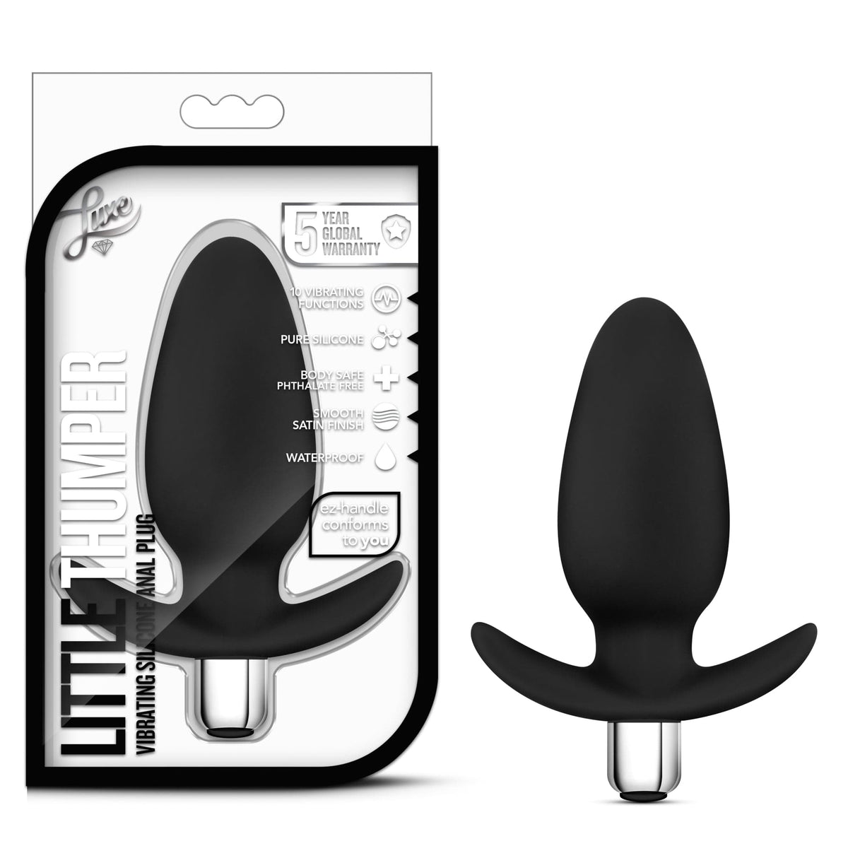 Luxe Little Thumper Black Vibrating Anal Plug 4 Inch Black Butt Plugs - Vibrating