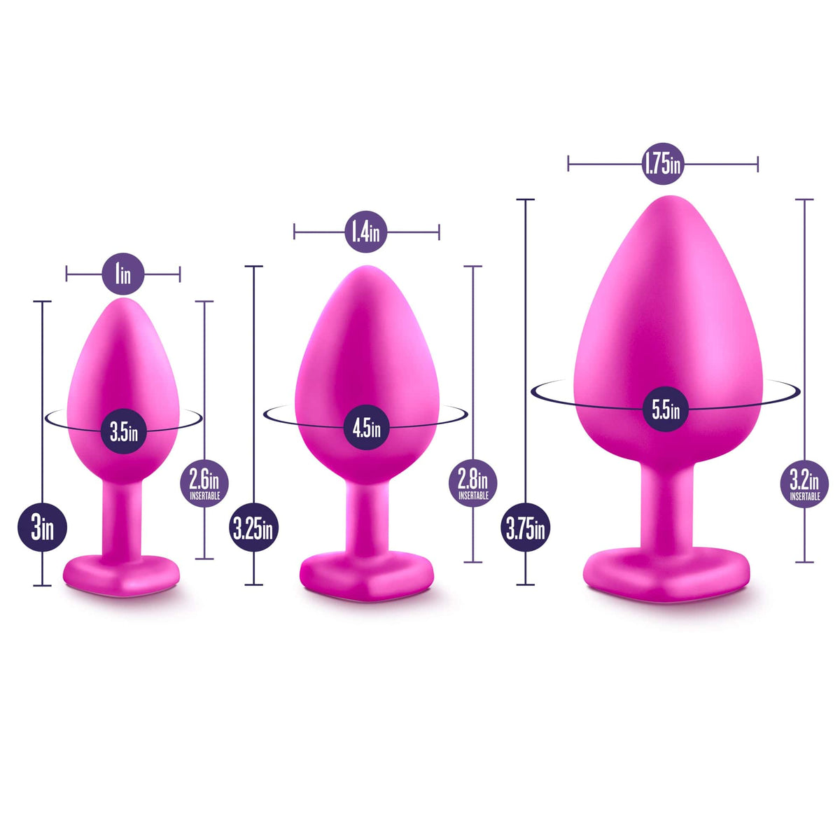 Luxe Bling Plugs Training Kit Pink With White Gems 3 Sizes (2.8 Inch) > Anal Range > Butt Plug Kits