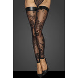 Noir Lingerie Black / Small Tulle Stockings w Patterned Flock Embroidery & Power Wetlook Band 5903050108540
