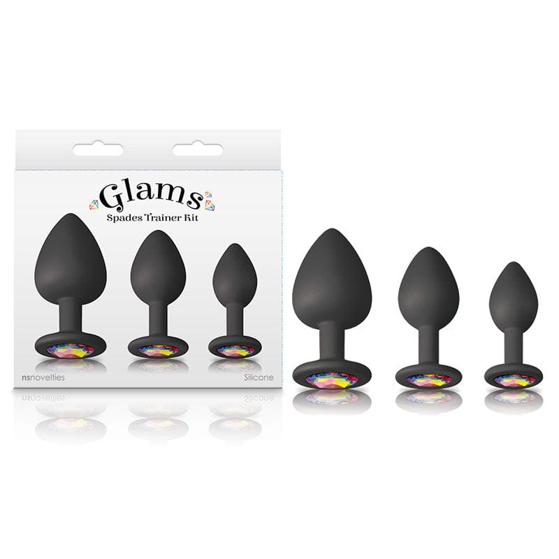 NS Novelties ANAL TOYS Black Glams Spades Trainer Kit -  Butt Plugs with Gems - Set of 3 Sizes 657447102837