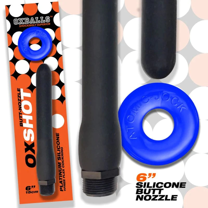 OxBalls Adult Toys Black / One Size OxBalls Oxshot Butt Douche Nozzle 6in Shower Hose w Flex Cockring 840215122391