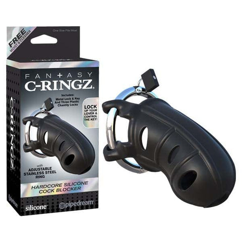 C Ringz Hardcore Silicone Cock Blocker Chastity Cage Black Cages