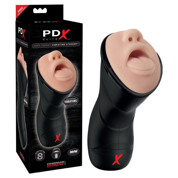Pdx Elite Deep Throat Vibrating Stroker Realistic Mouth Stroker Beige Strokers - Manual
