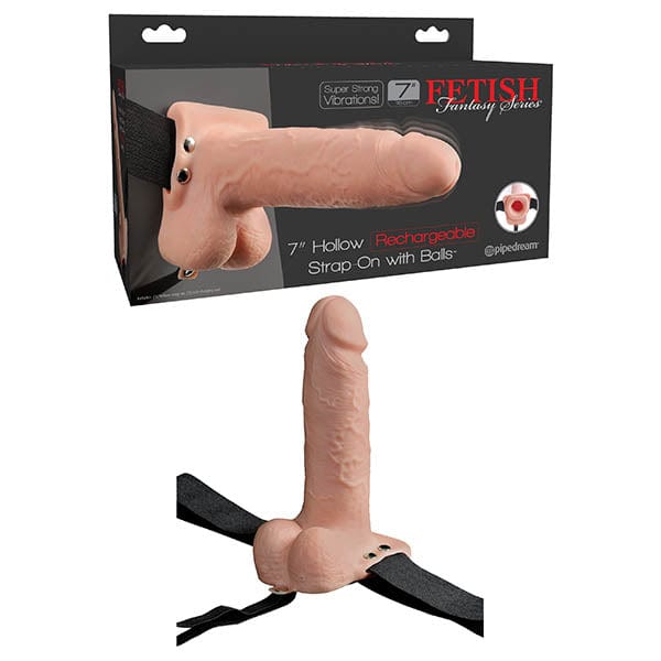 Pipedream STRAP-ONS Fetish Fantasy Series 7'' Hollow Rechargeable Strap-On with Balls - Flesh 17.8 cm Vibrating Hollow Strap-On 603912756524