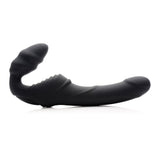 Strap U Adult Toys Black Slim Rider Ribbed Vibrating Silicone Strapless Strap On 848518031150