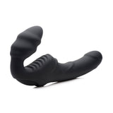 Strap U Adult Toys Black Slim Rider Ribbed Vibrating Silicone Strapless Strap On 848518031150