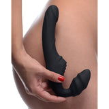 Strap U Adult Toys Black Slim Rider Ribbed Vibrating Silicone Strapless Strap On 848518031150