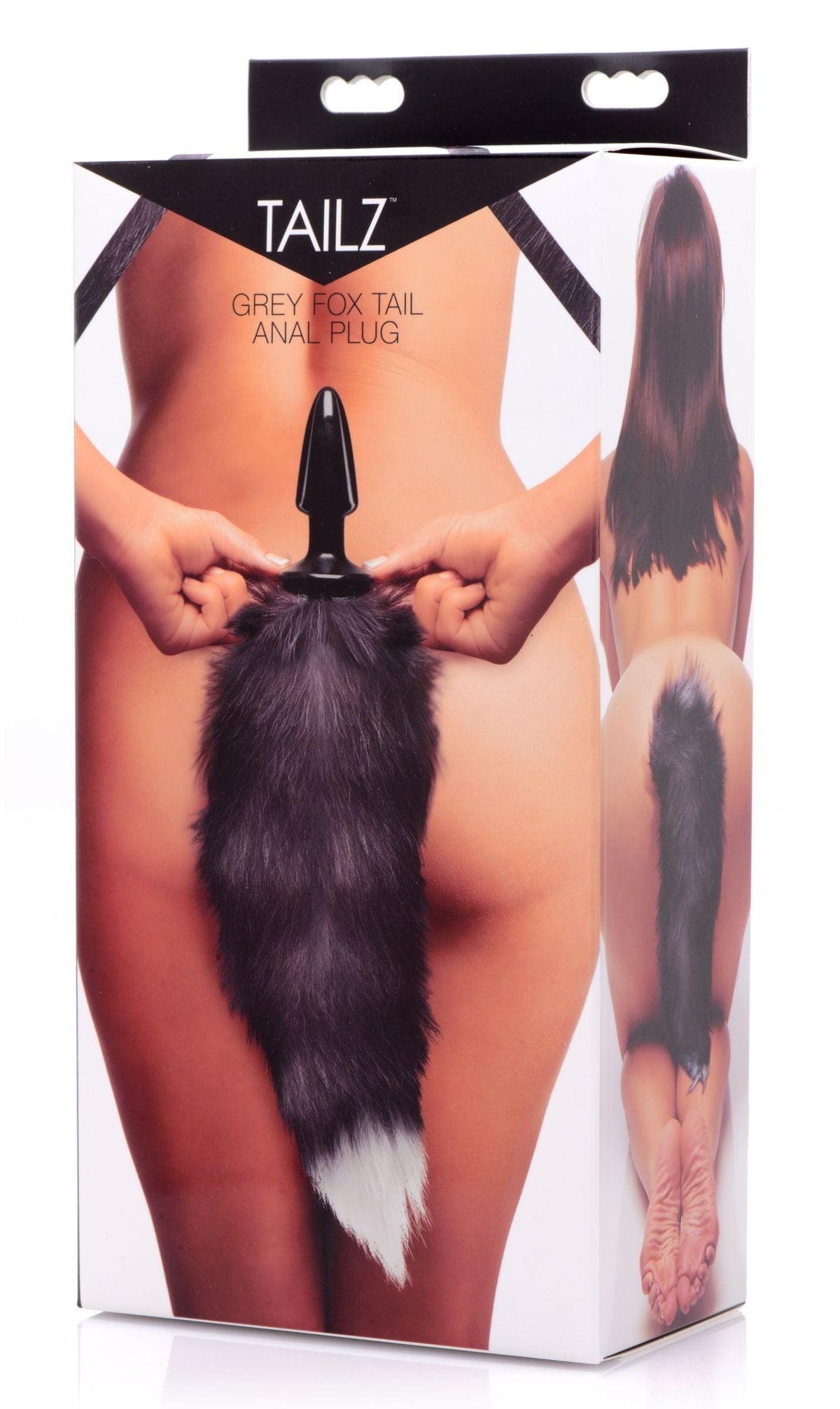 Fox Tail Anal Plug in Grey for Adult Play Black Tails