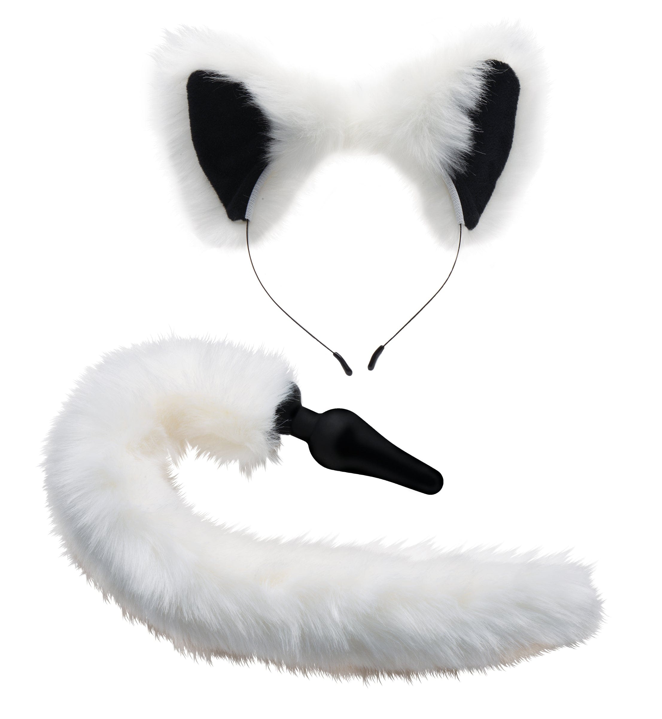 Anal Plug and Ears Set with White Fox Tail Tails