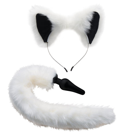 Anal Plug and Ears Set with White Fox Tail Tails